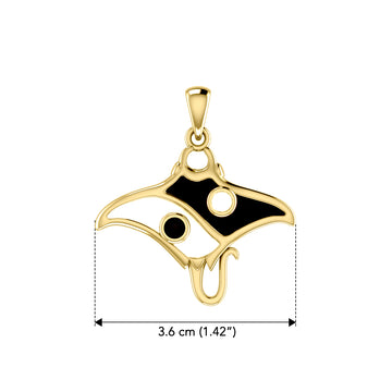The Manta Ray with Yin Yang Symbol Solid Yellow Gold Pendant GPD6075